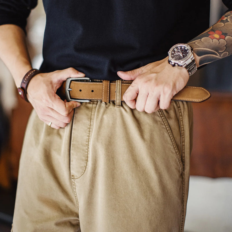 Maden Men’s Full Genuine Leather Belt Heavy Duty Casual Pants Belt Vintage American Style Single Prong Buckle Durable Waist Belt