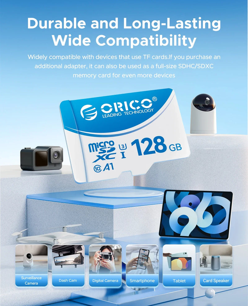 ORICO Micro SD Card TF Memory Card 16GB 32GB 64GB 128GB A1 U3 Class10 V10 for Camera/Drone/Dash Cam