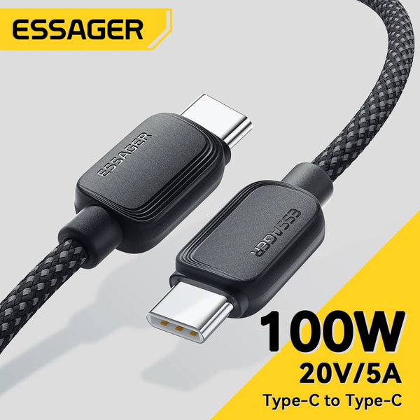 ខ្សែសាក Essager 100W USB Type C ទៅ USB C 5A PD ខ្សែសាកលឿន Type C សម្រាប់ Xiaomi Samsung Huawei Oppo Oneplus Macbook iPad