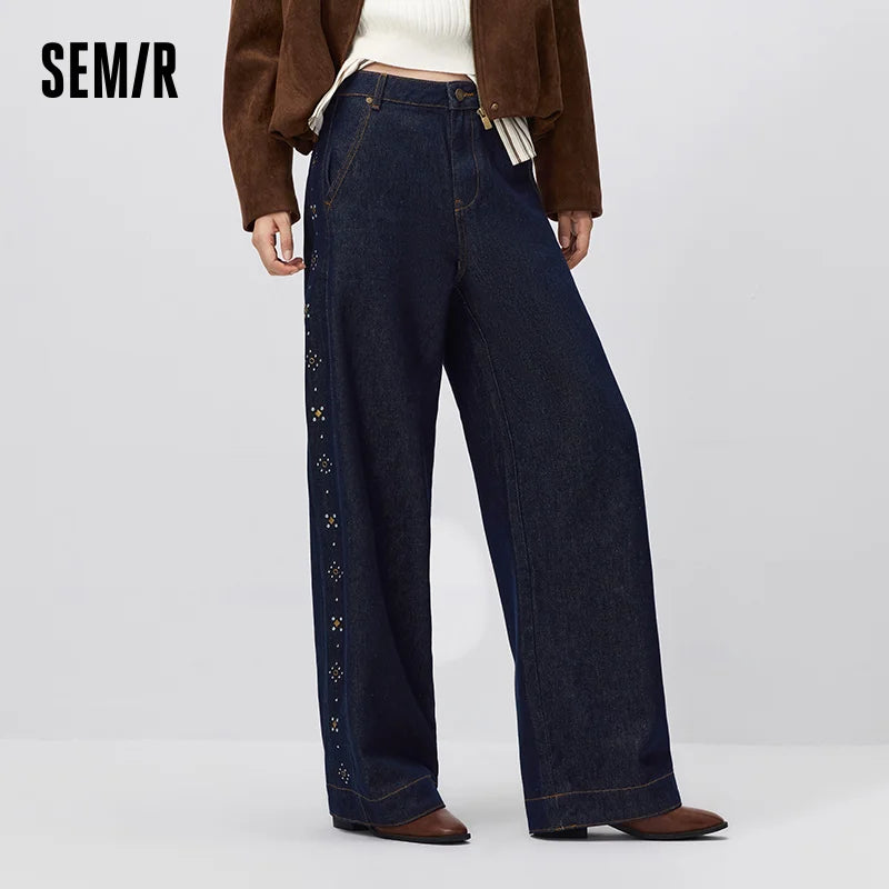 Semir Women Jeans 2026 Rhinestone Patchwork Wide Leg Loose 2026 Autumn Street Style Denim Pants Slim Look Fashion Bottoms