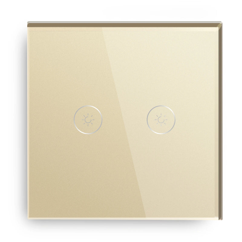 BSEED Touch Dimmer Switch 2Gang 1Way LED Dimmable Wall Light Switch Crystal Glass Panel Blue Backlight Memory Function