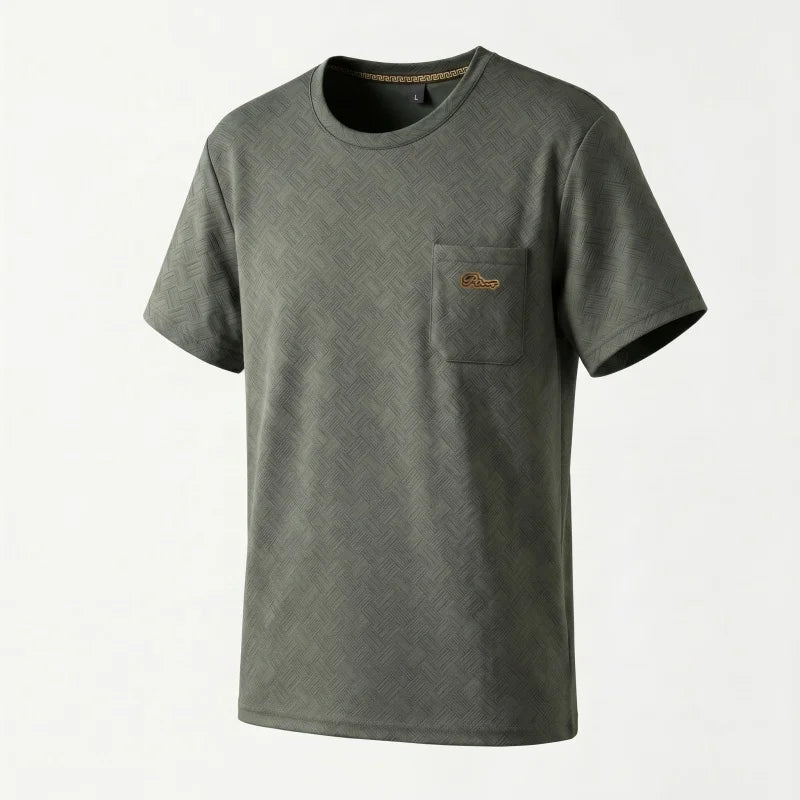Luxury Summer New Man Short-Sleeved T-Shirt Round Neck Scorched Flower Actual Pocket Embroidery Leisure Ventilate Men's Clothing