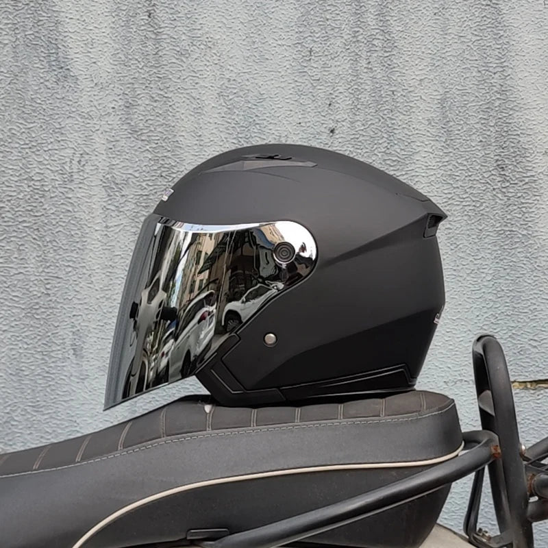Men Motorcycle half Helmets Dual Lens Scooter Moto Helmet Casco village Riding capacete de moto motocross Helmets-JIEKAI