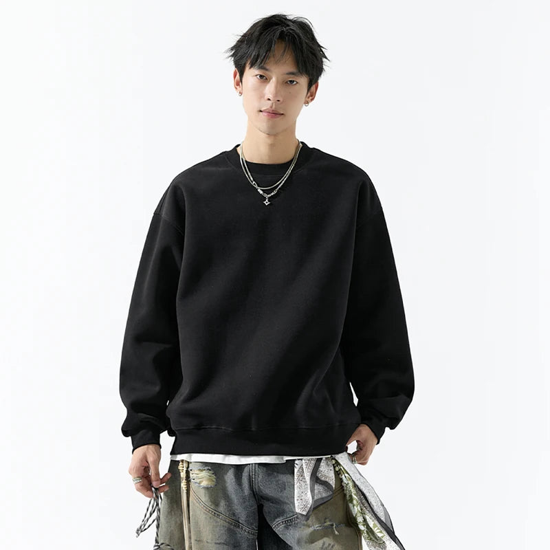 DUKEEN 450G Heavyweight Men's Sweatshirts Autumn and Winter New Solid Color Fashion Basic Pullovers 7 Color