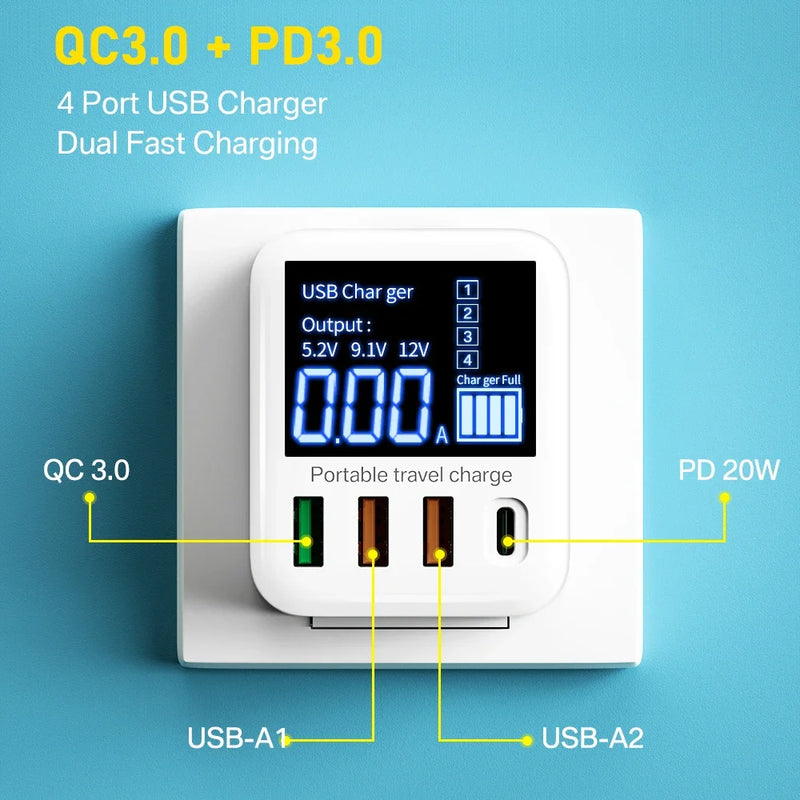 ឆ្នាំងសាក USB 40W សាកថ្មលឿន ឧបករណ៍សាកថ្មទូរស័ព្ទសម្រាប់ធ្វើដំណើរ PD QC USB C ឆ្នាំងសាកសម្រាប់ iPhone 13 12 Xiaomi Huawei Samsung