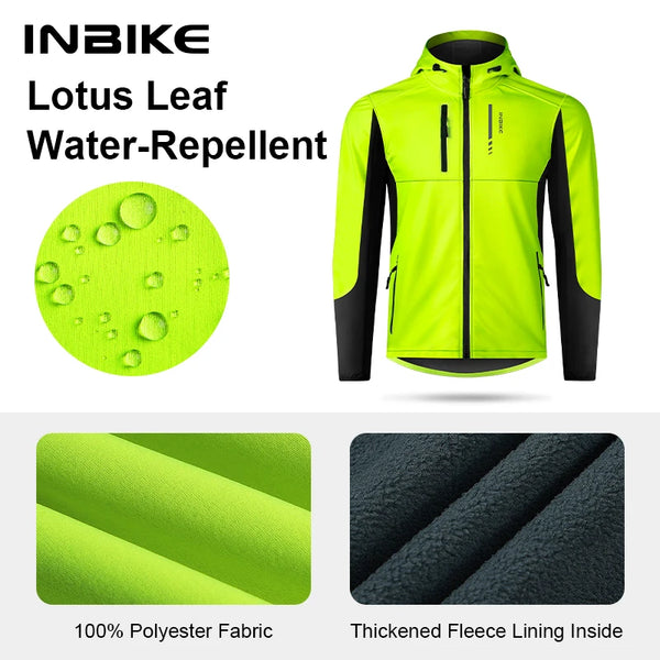 INBIKEThermal Softshell Jacket Men Winter Windproof Fleece Cycling Jersey Long Sleeve for Road Bike MTB Outdoor Cycling Clothing
