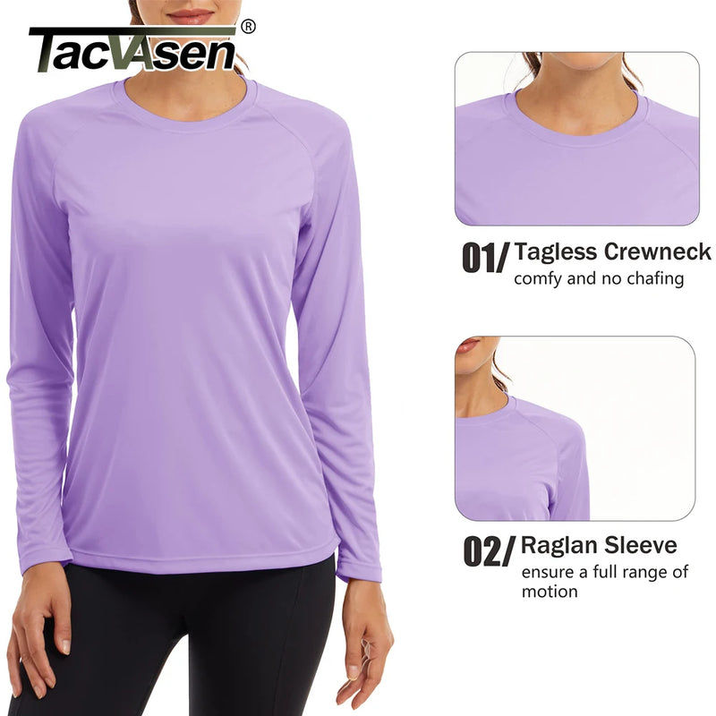 TACVASEN UPF 50+ Sun/Skin Protection Quick Dry T-Shirts Womens Long Sleeve Outdoor Performance Tee Shirts Summer Casual Tops