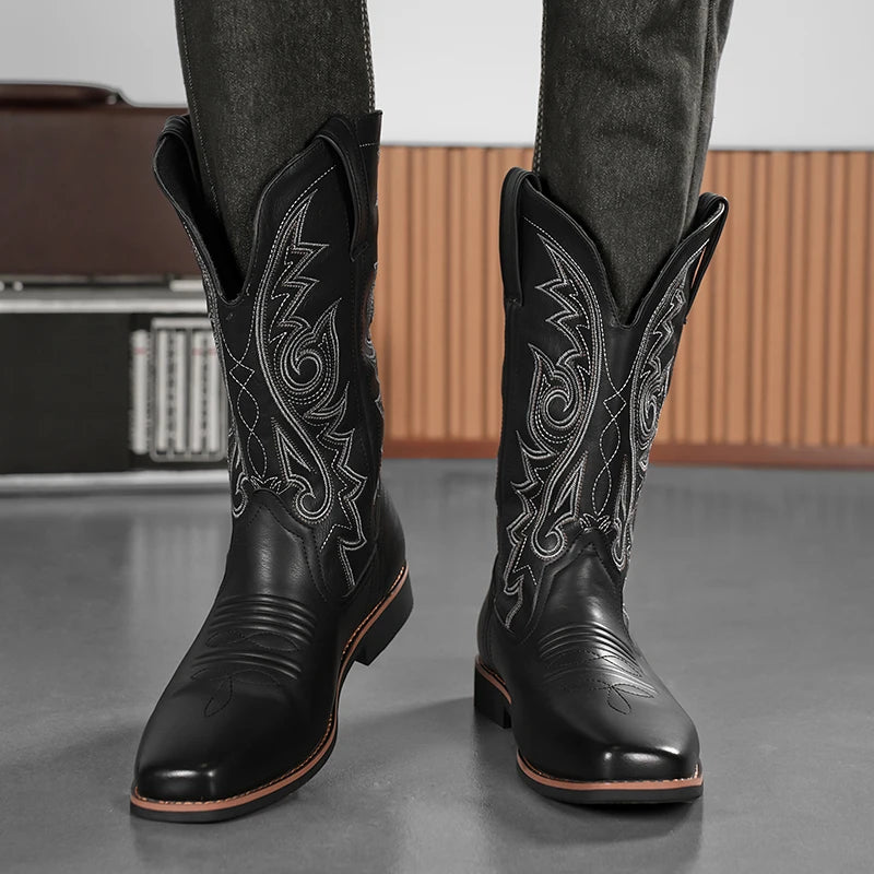 Men's embroider high top boots four seasons light non-slip comfort soft-sole outdoor boots fashion British walking casual boots