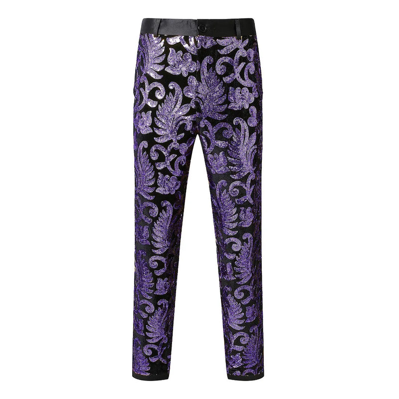 2026 New Men's Red Suit Pants, Blue Sequined Stage Performance Pants, Purple, Green, and Gold Options Available.