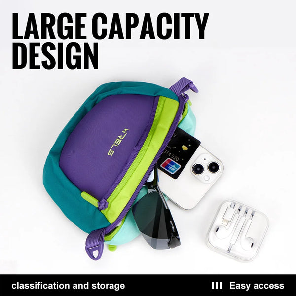 WRELS Casual Crossbody Bag Sports Travel Shoulder Bag Large Capacity Adjustable Fanny Pack Multi-function Hiking Walk Sling Bag