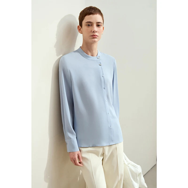 អាវ Amii Minimalism Chiffon សម្រាប់ស្ត្រីឆ្នាំ ២០២៥ រដូវស្លឹកឈើជ្រុះថ្មីកអាវឈរ Shell Buckle Basic អាវនិងអាវទ្រនាប់រលុងធម្មតា ១២៤២៣០៣៣