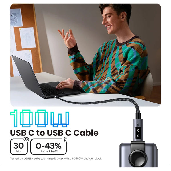 ខ្សែសាក UGREEN UNO PD100W USB C សាកលឿន ប្រភេទ C ទៅ Type C សម្រាប់ iPhone Air/17/16 Samsung S26/25 iPad MacBook ទំហំ 0.5-3M