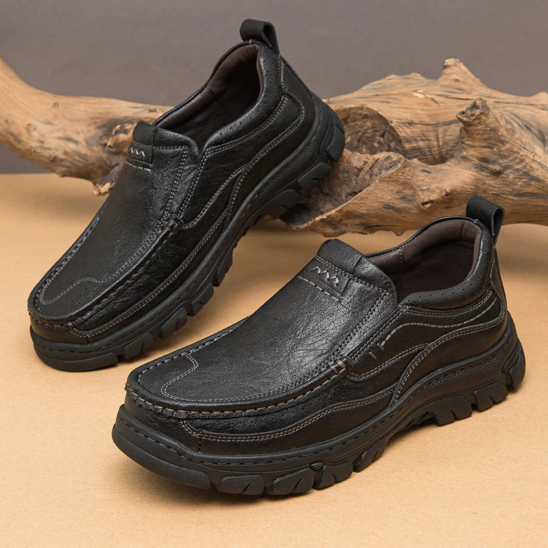 Mens Slip On Leather Shoes Men Outdoor Casual Shoes Oxfords Handmade Shoes 38-46 Dropshipping