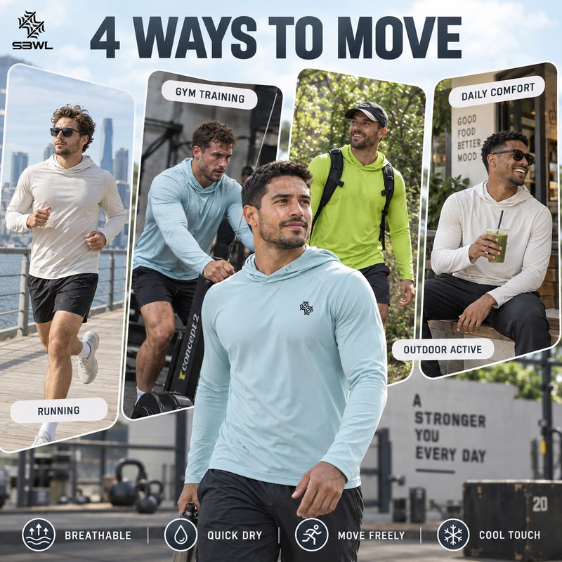 SBWL Women's/Man's Outdoor Mountaineering Sport T-Shirt Breathable Hooded Long-Sleeved Fitness Sweatshirt Tops for Summer/Autumn
