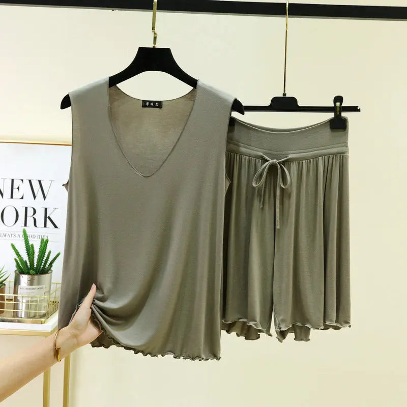 V-neck Vest Shorts Two-piece Set Women's Pajamas Pijamas Feminino Loungewear Women Sleepwear Conjunto Femenino Nightwear