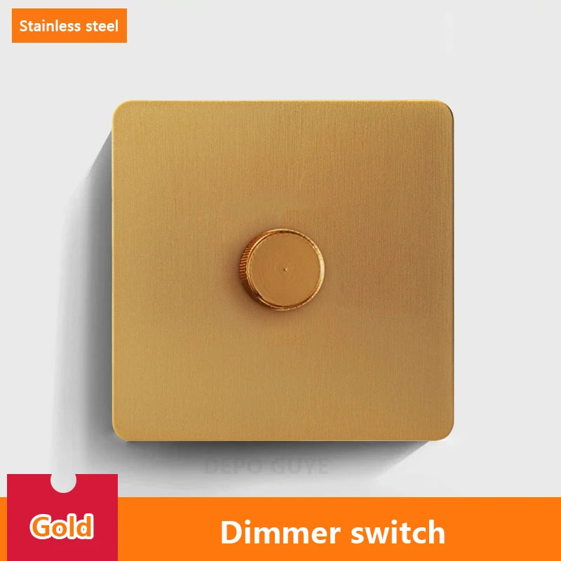 EU UK Standard Single Dimmer Switch Knob Wall Light Switch Black/White/Silver/Gold Stainless Steel Panel Speed Fan Contro Switch