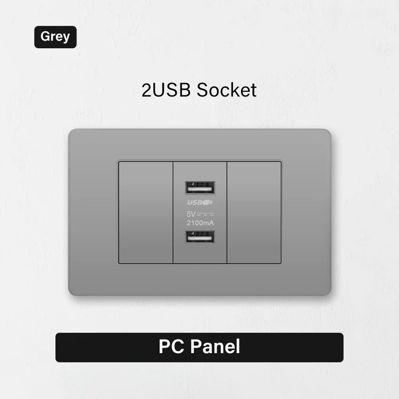 118 Type Brazil Korea Universal usb Wall socket,White PC Panel Charging port,US Italy Chile Double USB 2.1A 5V Power Plug Outlet