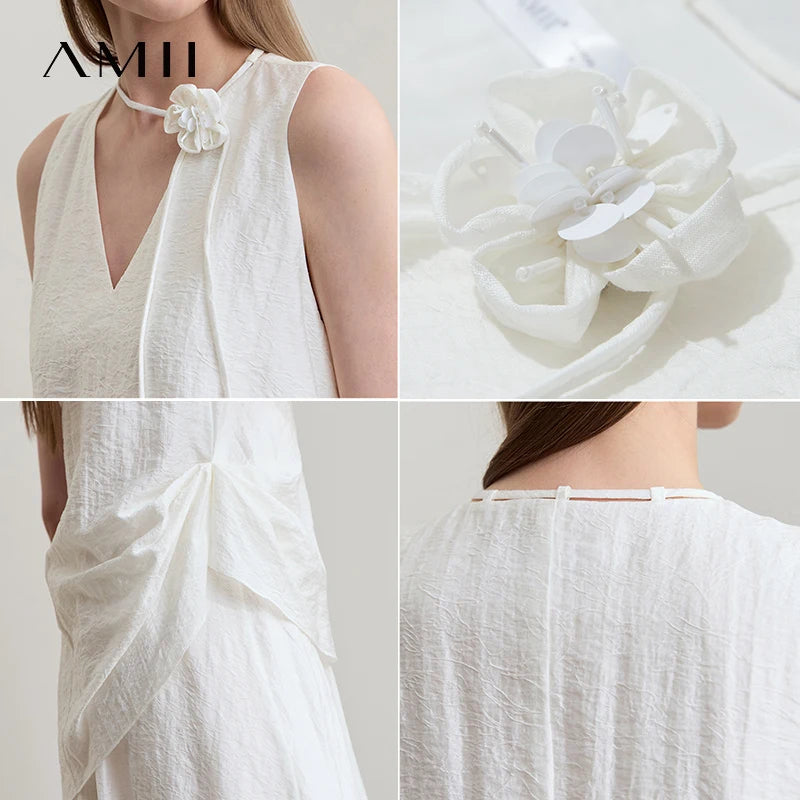 រ៉ូប Amii Minimalism សម្រាប់នារី រដូវក្តៅ ឆ្នាំ២០២៥ រ៉ូបការិយាល័យថ្មី រចនាបទបែប Bandeau រាងអក្សរ A រ៉ូបផ្កា រ៉ូបវែង 12542234