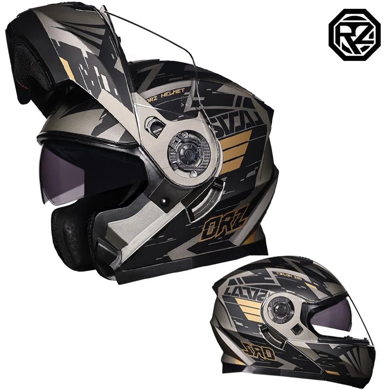 ORZ DOT Approved Full Face Helmets Crash Motorbike Protective Gear Men Women Flip Up Helmet Motorcycle Double Sun Visor