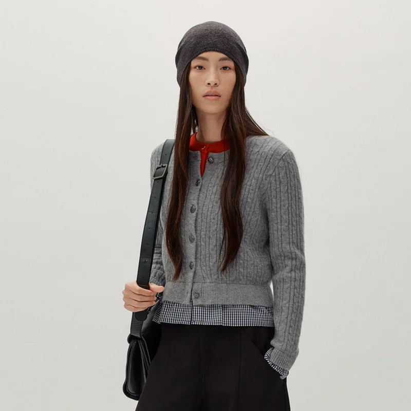 Semir Women Cardigan Cropped Knit Mock Two Piece Cable Plaid Vintage Winter Fashion Sweater Layered Style Outfit 2026