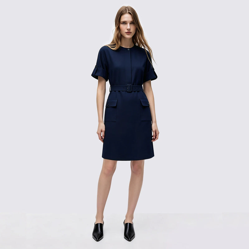 Amii Women's Dress 2026 Summer Round Neck Dolman Sleeve Belted Wrinkle-Resistant Loose Fit Casual Mini Dress For Women 12652039