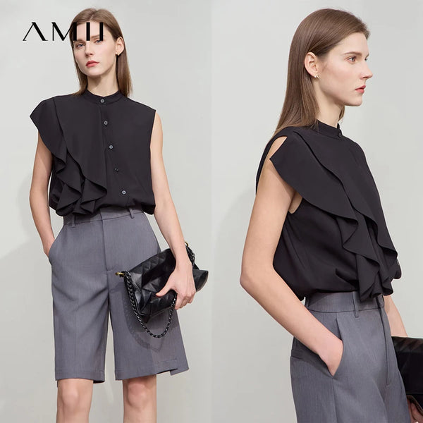 អាវ Amii Minimalist រលុងរដូវក្តៅឆ្នាំ ២០២៥ អាវស្ត្រីការិយាល័យថ្មី អាវក្រៅកអាវធម្មតា ដៃអាវគ្មានដៃ អាវរំយោលស្រាល 12542187