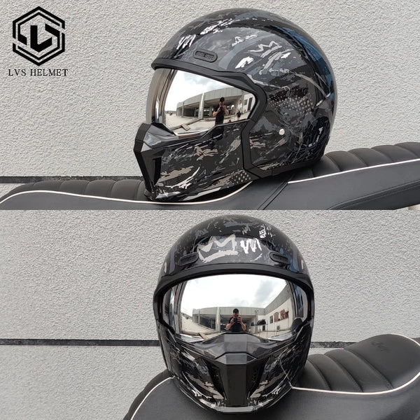 LVS-601 motorcycle retro helmet modular detachable combination full helmet semi covered pilot helmet scooter off-road DOT