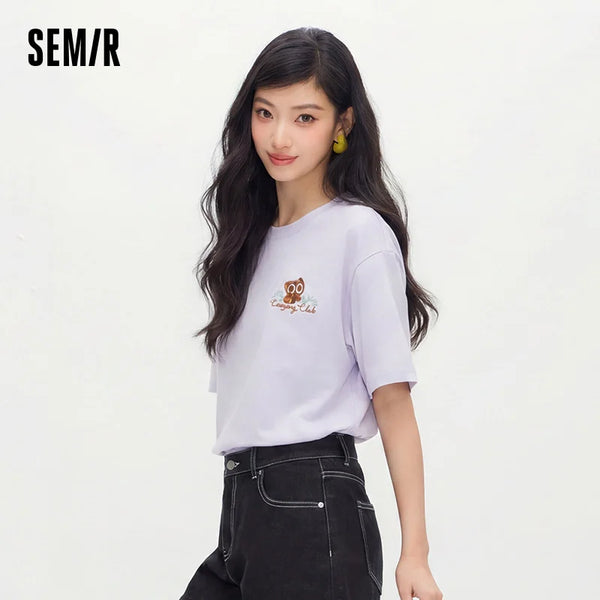អាវយឺត Semir សម្រាប់នារី ស្រូបសំណើម ស្ងួតលឿន ប៉ាក់រូបតុក្កតា ស្ទីលធម្មតា រដូវក្តៅ ឆ្នាំ២០២៦