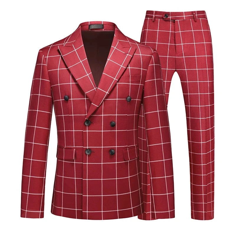 2026 New Men's Striped Red Suit 3-Piece, White Jacket and Pants Vest, Asian Size Available in White/Black, Fashionable Option fo