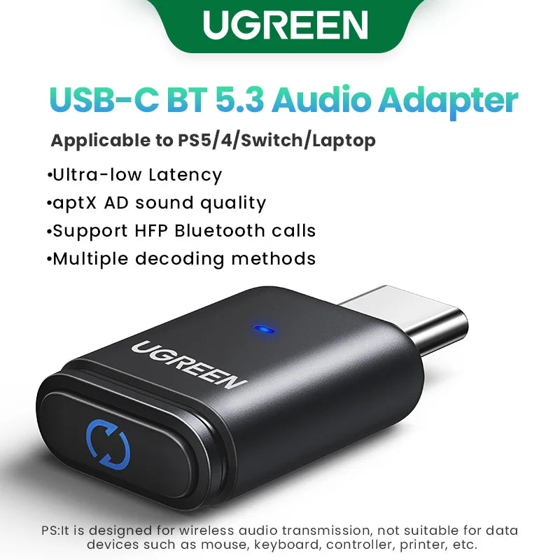 UGREEN USB C Type-C Bluetooth 5.3 Transmitter aptX HD AD Audio Adapter for PC Nintendo Switch Headset Speaker Mic