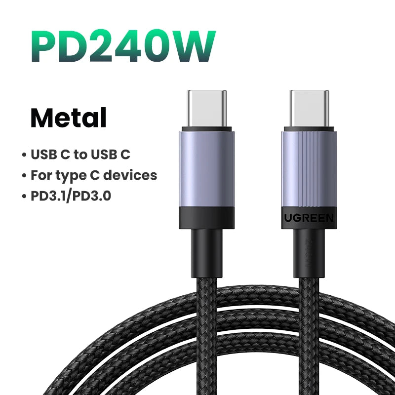 UGREEN 240W USB Type C To USB C Cable 100W PD 3.1 Fast Charging Charger Wire For Macbook Pro Xiaomi Samsung Laptop