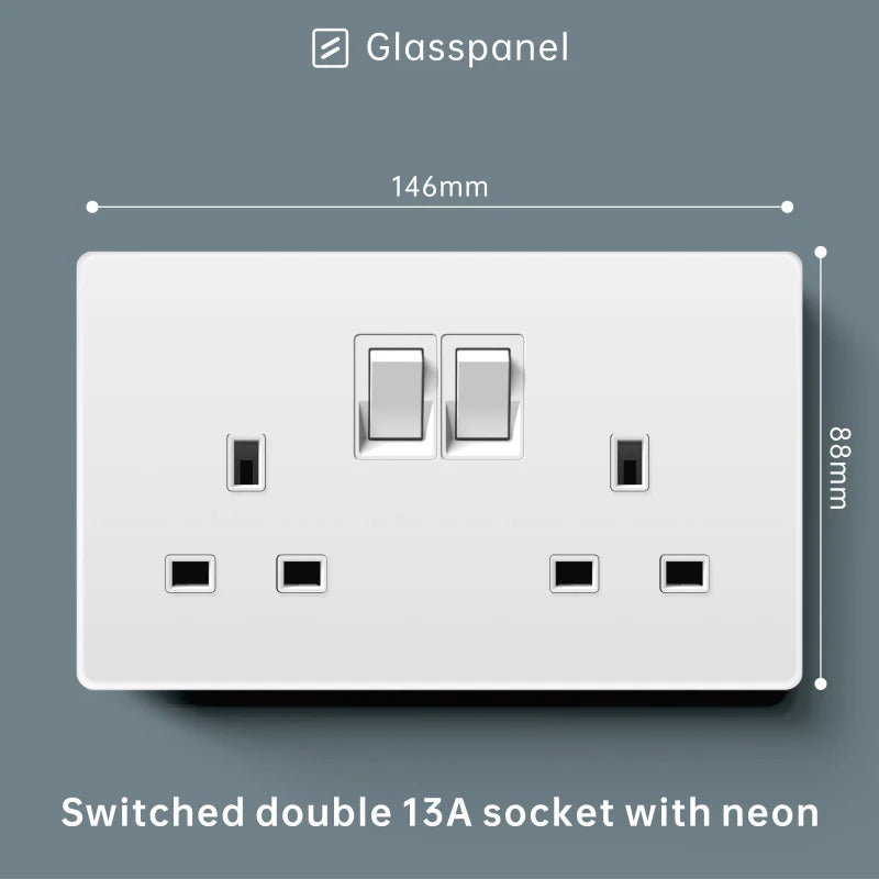 Luxury Skin Feeling Glass Wall Light Switch Button White UK Plug 13A Universal Wall 18W Type-C Fast Charging Socket