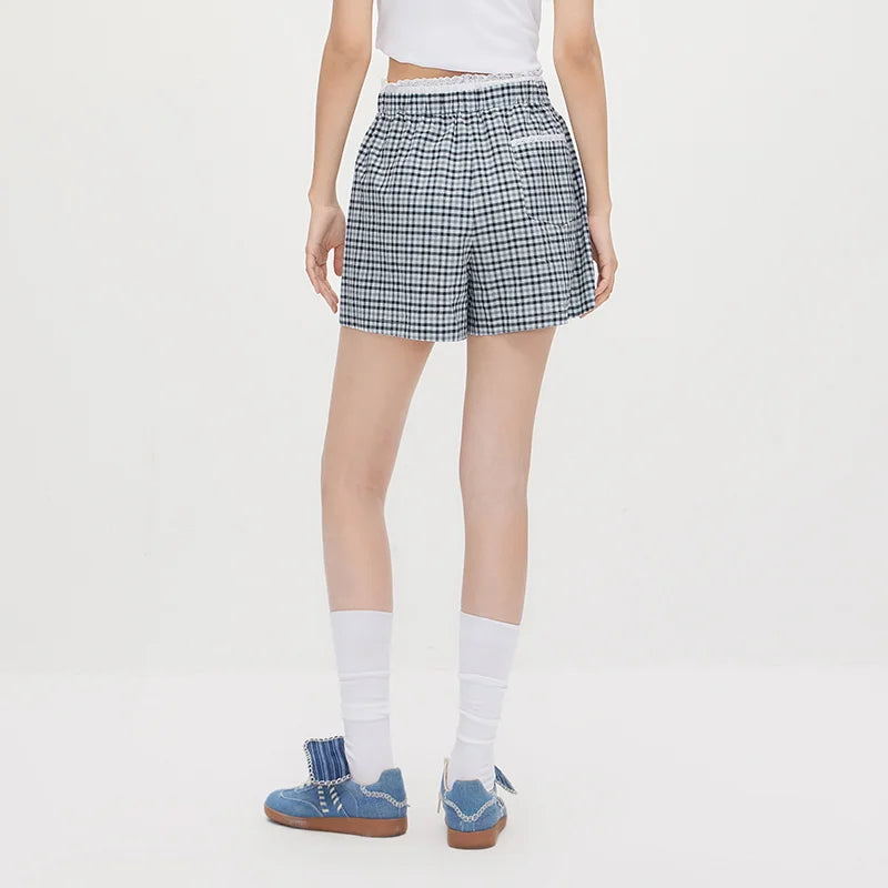 Semir Women Shorts Patchwork Lace Plaid Loose Shorts 2026 Summer Fashion Urban Casual Daily