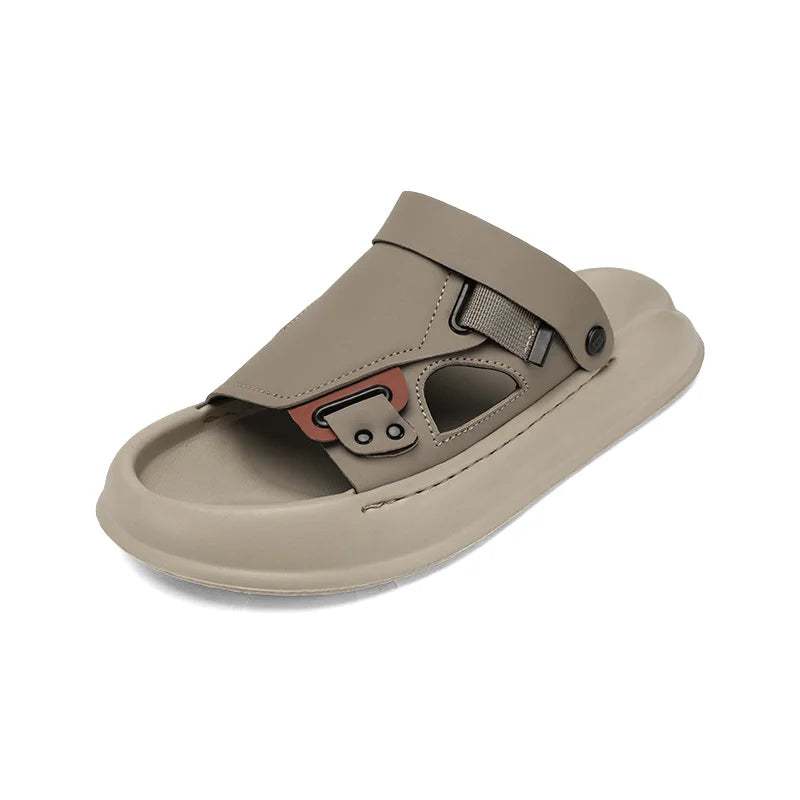 Men's casual Solid Color One strap slide slippers summer new breathable lightweight soft sole slip on outdoor beach walking shoe