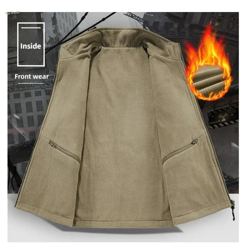2025 Double-Sided Wear Polar Fleece Vest Outdoor Casual Style Large-Sized Loose Sleeveless Warm Men's Vest Autumn Winter