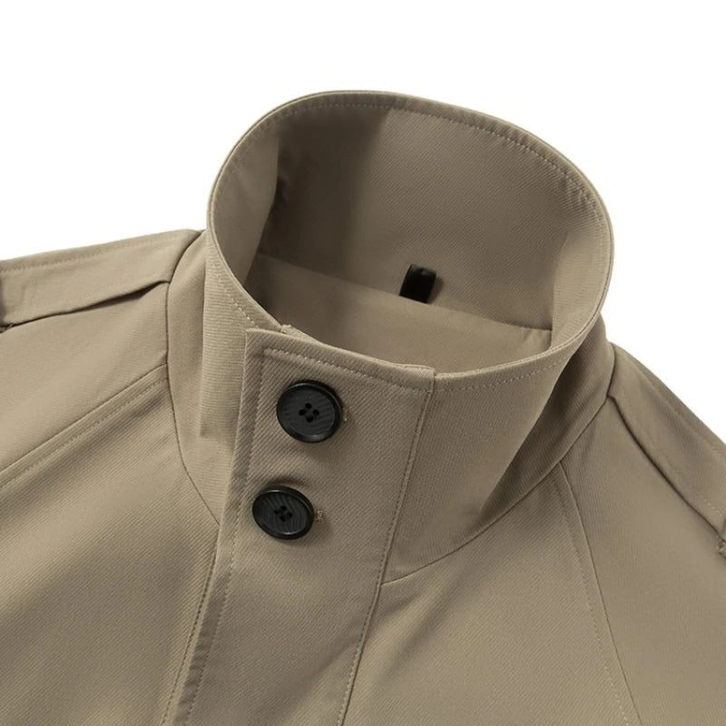 High-quality Men's Business Casual Windbreaker, Solid Color Daily Windproof Long Jacket, Elegant British Style Coat.