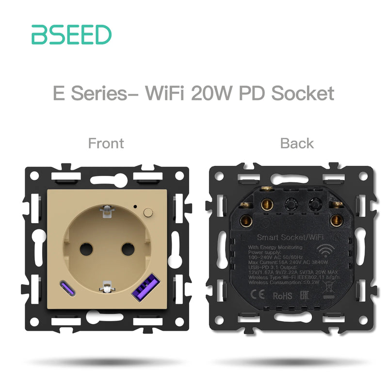 BSEED 1/2/3/4Gang WIFI Button Switch Part Smart Curtain Switch DIY Part Smart Wifi Socket Parts Glass Frame Free Combination