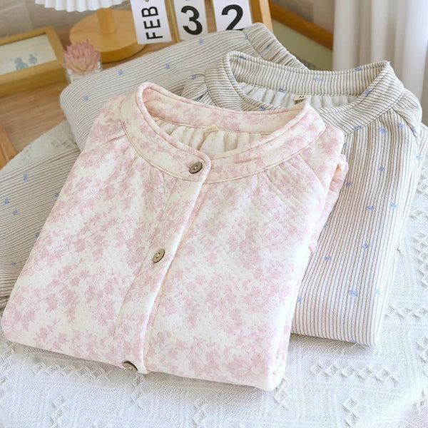 100% Cotton Double Gauze Pajama Set Breathable Muslin Sleepwear For Women Loungewear Thicken Autumn Winter Pijama Women Suit