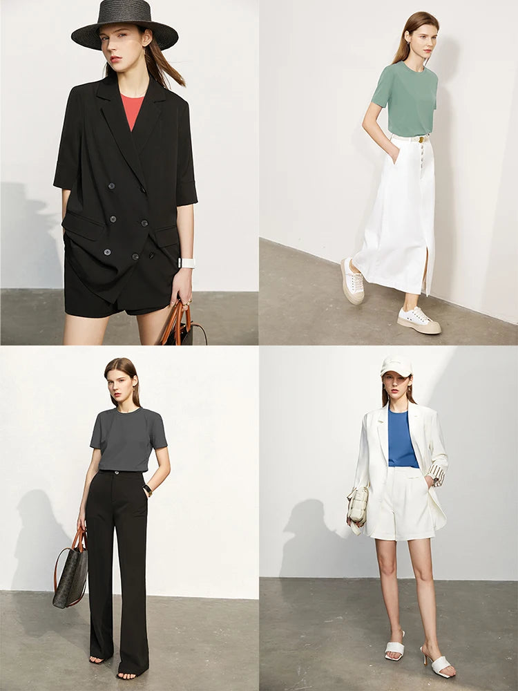 អាវយឺត Amii Minimalism សម្រាប់នារី រដូវក្តៅ ឆ្នាំ២០២៤ ថ្មី ធម្មតា ក ស្ដើង ដៃខ្លី ពណ៌ Dopamine សម្រាប់នារី 12442327