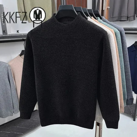 Daily Commute Crew Neck Knitwear Male Long Sleeve Fine Smooth Knit Rib Trim Versatile Autumn Layering Basic Clothing