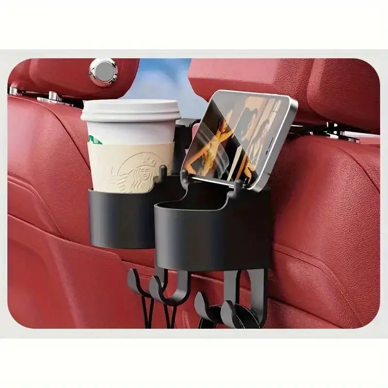 1/2Multifunctional car storage rack with hooks、Cup holder and storage box - Durable and sturdyPPMaterial, for seat back Aniline