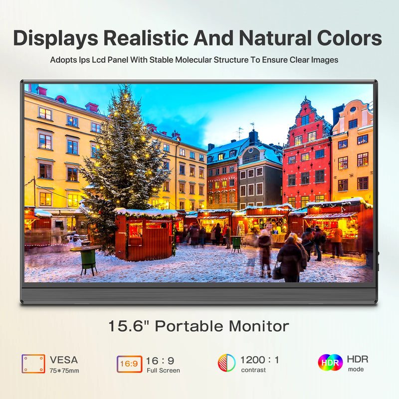 ម៉ូនីទ័រចល័ត PERFECT ទំហំ 15.6 អ៊ីញ 60Hz 1920*1080 16:9 IPS សម្រាប់កុំព្យូទ័រយួរដៃ XBox PS4 / 5 Switch TV Box PC Extension Mobile MAC