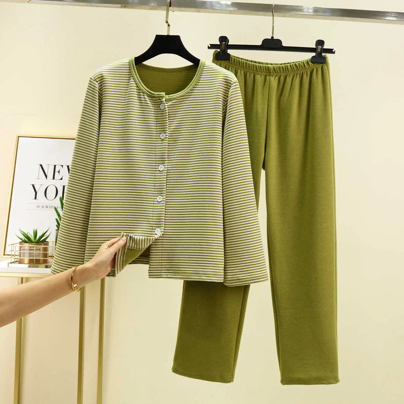 Winter Pajamas Set Fashion Striped Warm Sleepwear De Velvet Thicken Woman Pyjama Sets Home Wear Suit Fleece Pijama Mujer