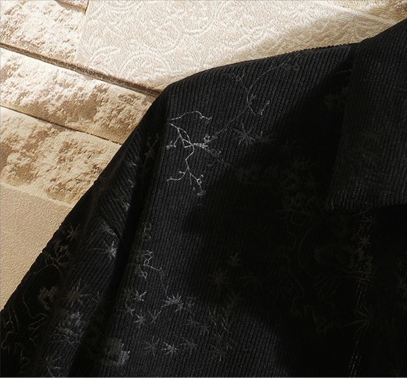 Men's Black Long-sleeve Printed Shirt, Single-breasted Button-down Shirts, Suitable for Weddings, Parties, Business,Casual Wear.