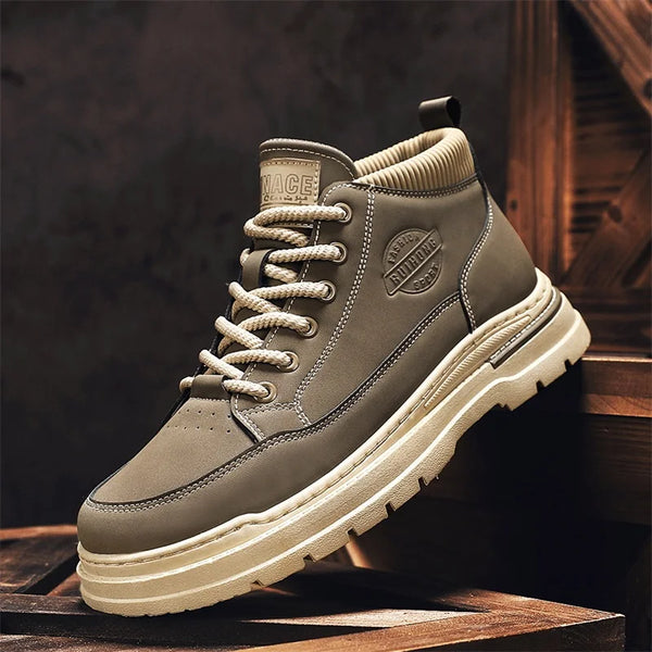 Men's boots fashion casual leather boots four season socks non slip comfort outdoor workwear boots youth versatile trendy boots