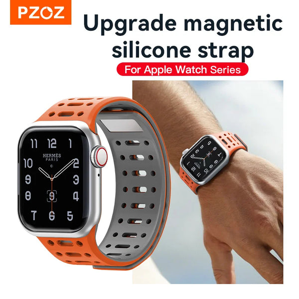PZOZ Magnetic Silicone Strap For Apple Watch Ultra 2 3 49mm 45mm 44mm 42mm Strap for IWatch Series 11 10 9 8 Magnetic Strap