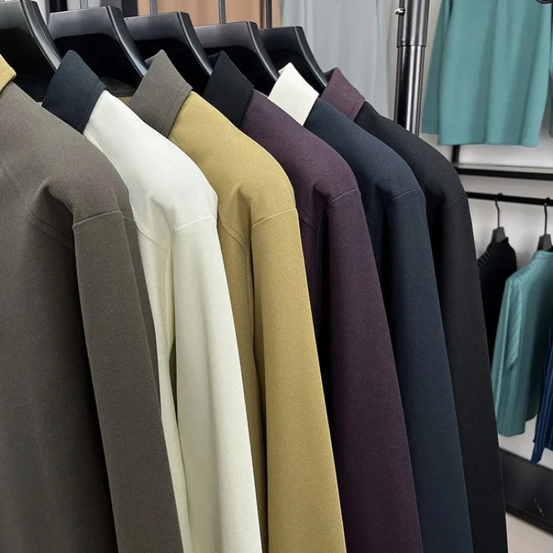 Men's Autumn Knit Polo Shirt, Contrast Collar and Sleeve Design, New Arrival Heavyweight Pullover for Casual Business Wear