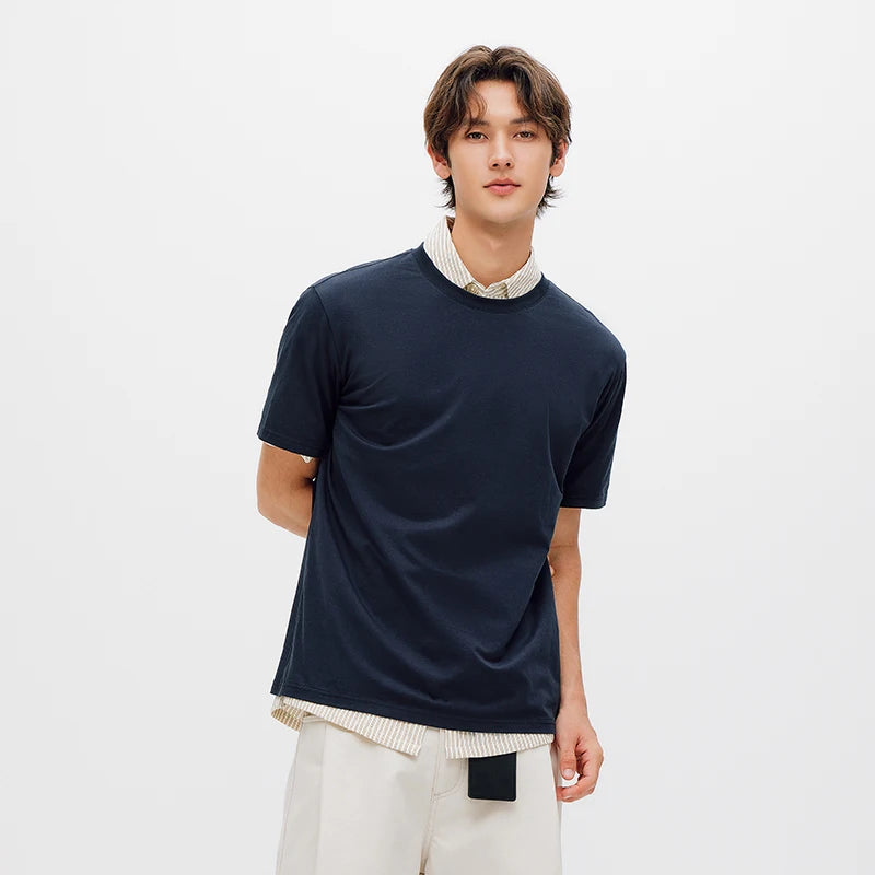 Semir Men T shirt Solid Color Crew Neck Knit Comfortable Versatile Casual Top 2026 Summer Simple Daily Clothes