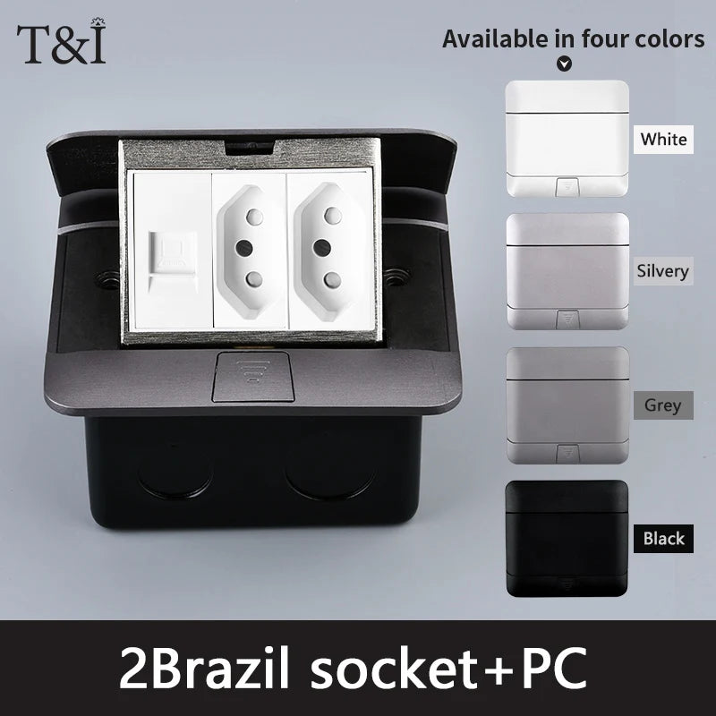 Metal Panel EU Standard Hidden Type Table Socket 2/3 Way Outlet USB/EUR/Universal/FR Office Cabinet Desktop Aluminum 120x120mm