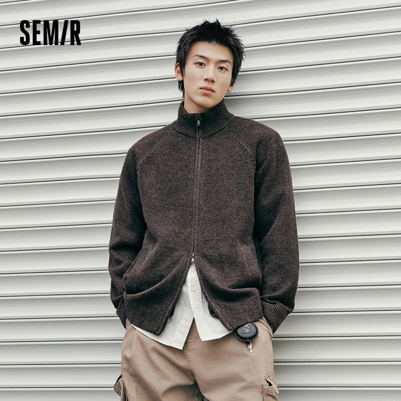 Semir Men Cardigan Knit Loose Mock Neck Raglan Sleeve 2026 Autumn Couple Style Sweater Outerwear Soft Daily Layer